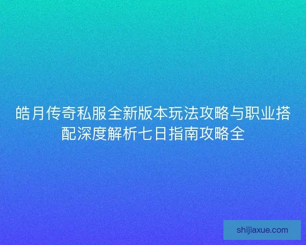 皓月传奇私服全新版本玩法攻略与职业搭配深度解析七日指南攻略全